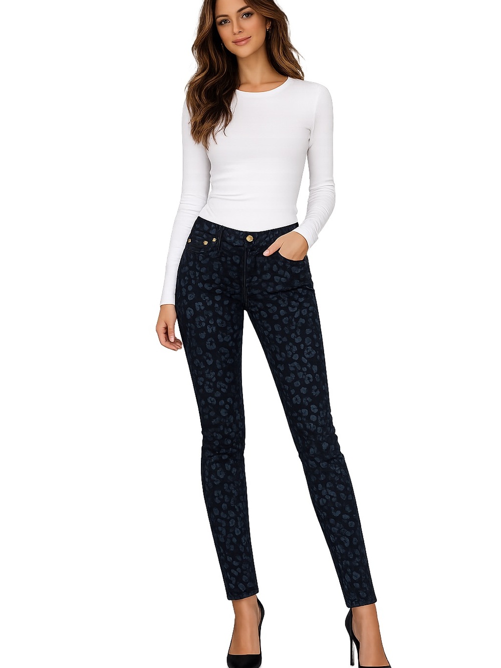 kate spade Navy Blue Leopard-Print Skinny Jeans
